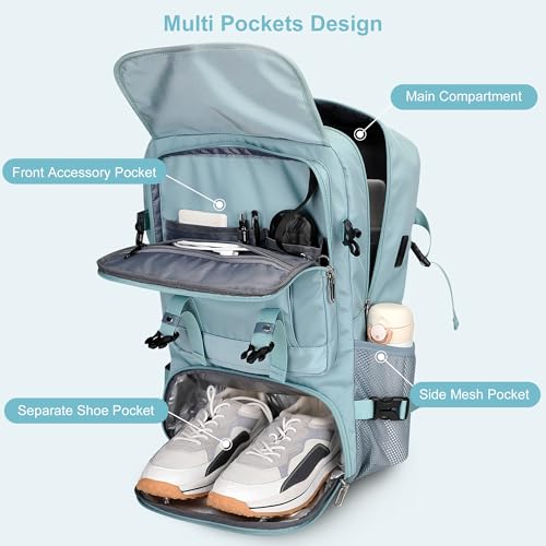 PIJUSHI Travel Backpack for Women Carry on Luggage Backpack Flight Approved Convertible Duffle Bag Fit 16 Inch Laptop(PE037 Blue)4