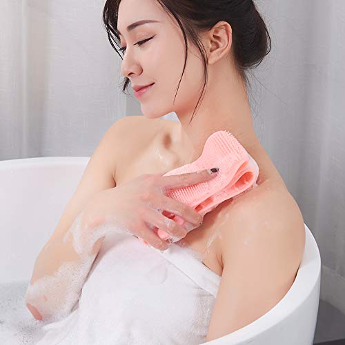 TuTuShop Silicone Bath Body Brush Silicone Back Scrubber for Shower Exfoliating Long Double Side Silicone Body Back Scrubber, Lathers Well Upgrade length to 27.1in (Green)