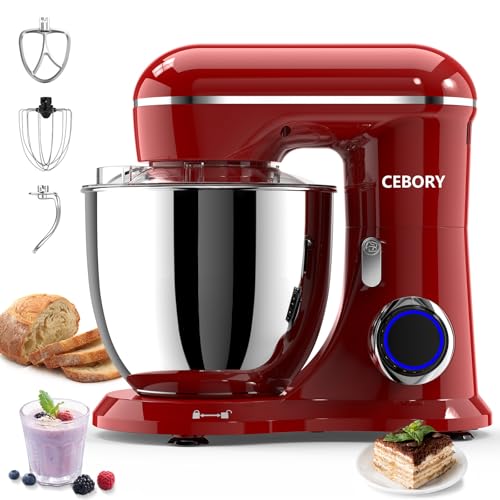 Comparison: Best Mixer For Baking Bread 10 CEBORY 3-IN-1 Electric Stand Mixer, 6.5QT Bowl 660W 10-Speed Kitchen Mixer, Household Food Mixers include Dough Hook, Beater and Whisk, Bread Cake Mixer for Baking and Most Home Cooks, Red