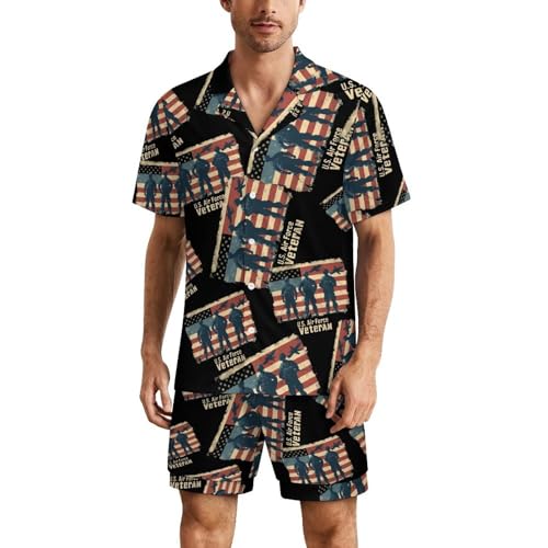 U.S Air-Force Army Mens Pajamas Set Short Sleeve Sleepwear Summer Pjs Sets 2 Piece Loungewear Nightwear