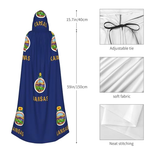 Cape à capuche drapeau du Kansas pour déguisement de magicien et vampire cosplay