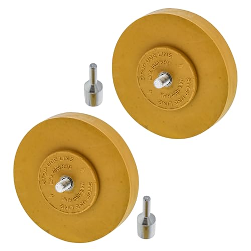 TCP Global Rubber Eraser Wheel with Drill Adapter (Pack of 2) Decal Remover Wheel - Sticker Remover Tool - Pinstripe Removal - Emblem Removal Tool - Removes Adhesives on Car, Auto, Boat, RV & Signs