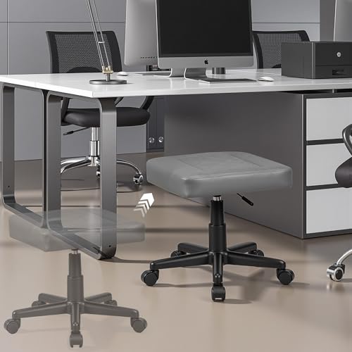 Image of VECELO Under Desk Footrest, PU Ergonomic Foot Rest with Wheels, Comfort Padding, Height Adjustable for Relieving Leg Pain, Stiffness, and etc, Gray
