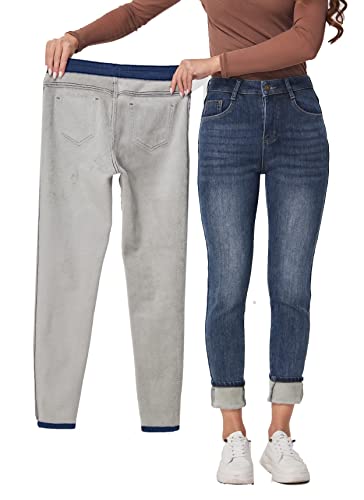 Jeans invernali da donna spessi pantaloni skinny foderati in pile slim stretch caldo Jeggings