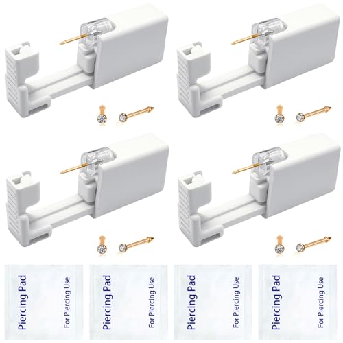4 Pack Nose Piercing Kit, SLVIEKAE Disposable Safe Sterile Piercing Gun, Self Nose Piercing Unit For, Nose Stud Piercing Kit Tool (Gold)