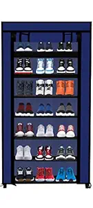 Raxon World Multipurpose Collepsible 7 Layer Metal Shoe Rack, Collepsible Wardrobe,Shoe Cabinet, with Adjustable Shelves Shoe Rack for Home & Office (DarkBlue, Metal)