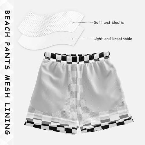 Boys Swim Trunks White Black Checkered Plaid Beach Board Shorts Quick Dry Swimsuit Toddler Kid Teen4
