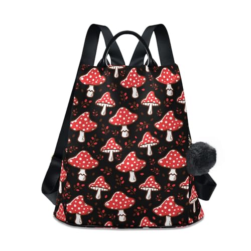 Image of Fustylead Amazing Amanita Red Mushroom Women Backpack Purse Anti-theft Travel Backpack Fashion Shoulder Handbag