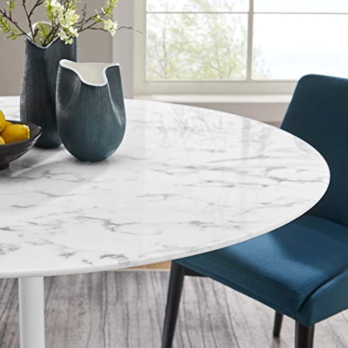 Image of Modway Lippa Round 54 inch Mid-Century Modern Artificial Marble Dining Table in White
