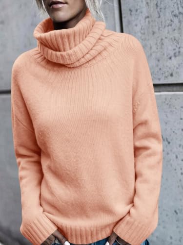 Image of FISACE Womens Oversized Turtleneck Pullover Sweater Cable Knit Sweater Tops | Long Sleeve,Slouchy,Fall,Winter,Lightweight,Loose,Trendy,Casual,Sexy