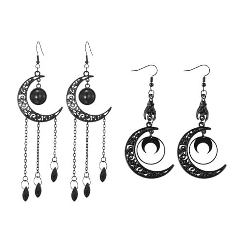 OAAO 2 Pares De Pendientes De Luna Negra, Joyas Coles Femeninas, Pendientes De Estilo Gótico, Accesorios De Estilo Personalizados, Regalos De Joyería De Moda.