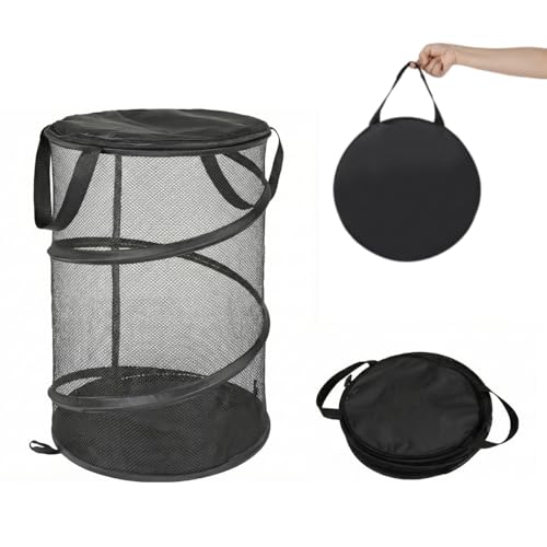 HOMESHOPA Collapsible Mesh Laundry Hamper with Lid 1 Pack Pop Up Washing Basket with Zip Portable Laundry Bin for Clothes Toys Travel & Student Dorms