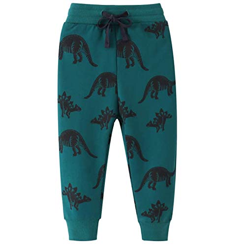 OutTop Toddler Baby Boys Girls Sweatpants Funny Graphic Print Drawstring Elastic Waist Dinosaur Joggers Trouser Slacks (Green, 4-5 Years)
