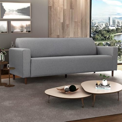 Sofá 4 Lugares Herval Elos, Linho Cinza, 208 cm