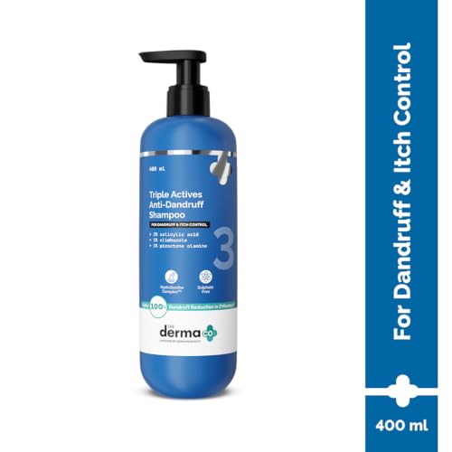 Image of The Derma Co Triple Actives Anti-Dandruff Shampoo | Up To 100%* Dandruff Reduction | 2% Salicylic Acid + 1% Climbazole + 1% Piroctone Olamine & Menthol | ZPTO-Free | pH 5.5, Non-Drying & Sulphate-Free formula | Suitable for Men & Women | 400 ml