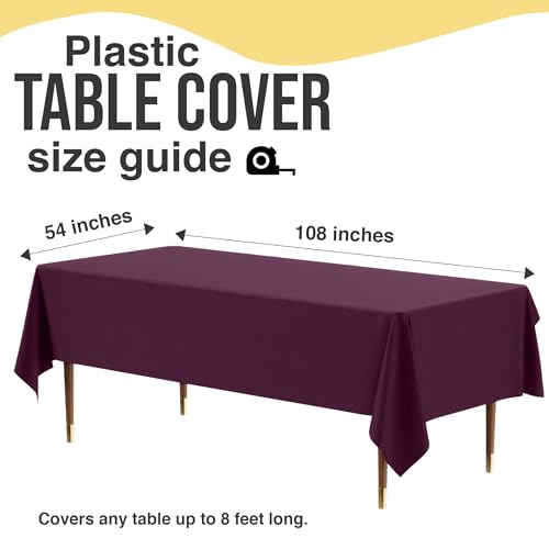 Image of Exquisite Plum Rectangle Tablecloth 54 inchx108 inch - 48 Pack | Plastic Tablecloth, Disposable Table Covers Rectangle for Parties, Weddings, Holidays & Party Supplies