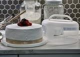 Top Shelf Elements Round Cake Carrier Two Sided Holder Serves as Five Section Serving Tray, Portable Stand Fits 10 inch Cake, Box Comes with Handle, Container Holds Pies (White)