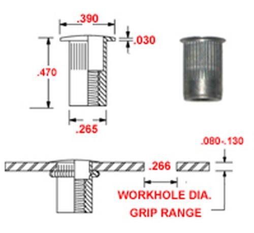 AKL312-18-150 Aluminum Thin-NUT Large Flange, Plain Finish, 5/16-18 x .030-.150 Grip Range (Pack of 100)