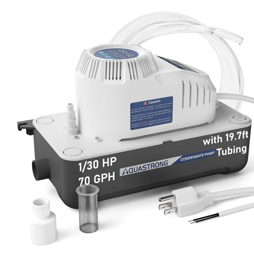 Aquastrong Automatic Condensate Pump for Hvac, 115V Condensation Pump with Safety Switch, Ac Condensate for dehumidifier, Air Conditioner, Ice Maker, 3.3' Power Cord, 70 GPH with 19.7ft Tubing