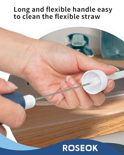 Image of ROSEOK Bottle Brush with Straw Cleaner Brush, 2 in 1, Nylon Bristles | Water Bottle Brush for Cleaning Glass, Sports Bottle, Coffee Mug, Tumblers, Cup Cleaner, Navy Blue, 1 Pack