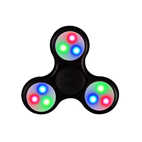 Windy City Novelties 2nd Gen Push Activated 3 Flashing Modes LED Glow Premium Fidget Focus Spinner Toy for Stress Relief, ADHD, Anxiety & Rave/EDM (Black)