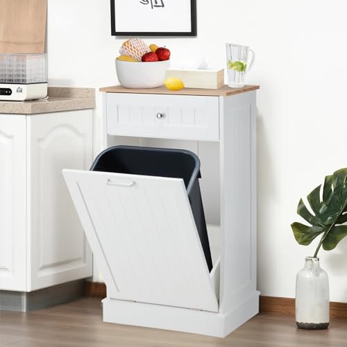 Mdeam Tilt Out Trash Cabinet 10 Gallon Hidden Trash Garbage Can Cabinet for Kitchen,Living Room,White