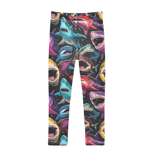 Colorful Sharks Girls' Leggings Toddler Doodles Funny Kids Yoga Pants Dance Active Tights 4T