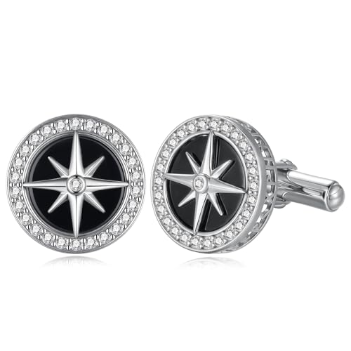 Mancuernillas para hombre en plata 925 con brújula vikinga miniatura 1