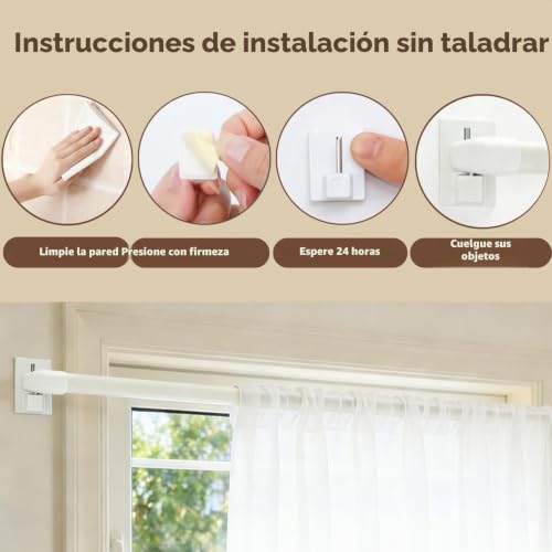 Miniatura 3 de Barra Tensión De Cortina De Plástico Elástica Y Ajustable, Para Ventana, Gabinete, Adhesiva, Con Ganchos, 2 Piezas, 30-50cm