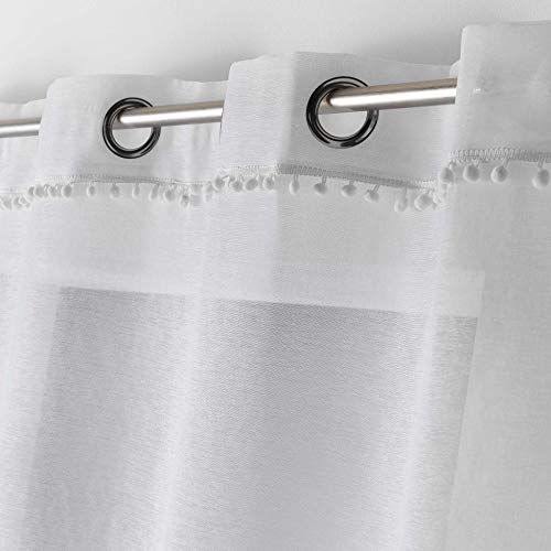Douceur d'Intérieur Panel with Eyelets 140 x 240 cm Voile Sand Top Pompoms Doll White, 240 x 140 cm - Image 3