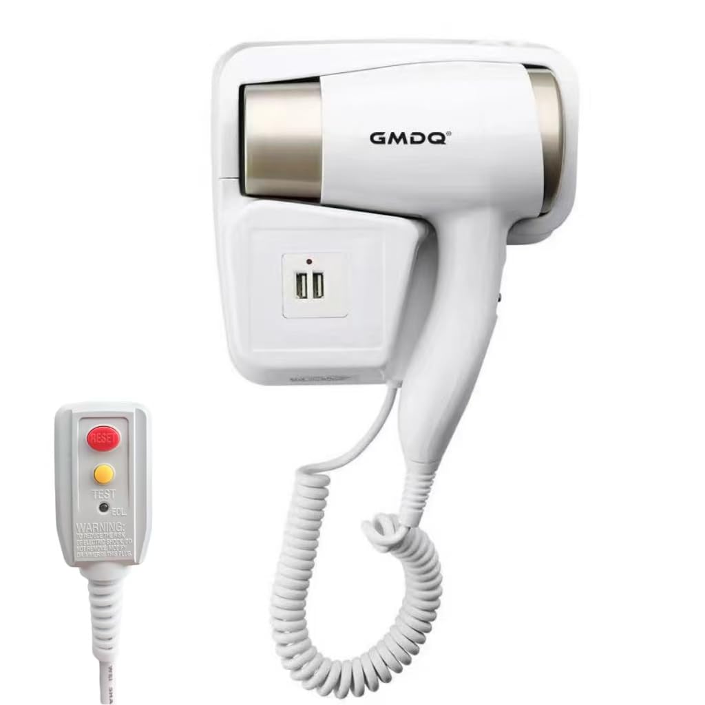 Wall Mounted Hair Dryer with USB Charging Port for Bathroom - 110V Professional Blow Dryer, Fast Drying Salon Motor & Dual Voltage Support, Includes