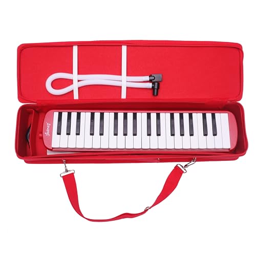 Image of Juarez 37 Key Melodica JMLD37RD Musical Instrument Soprano Air Piano Keyboard Pianica with Carrying Bag, 1 Soft Long Tube, 1 Mouthpiece, Wipe Cloth, Red