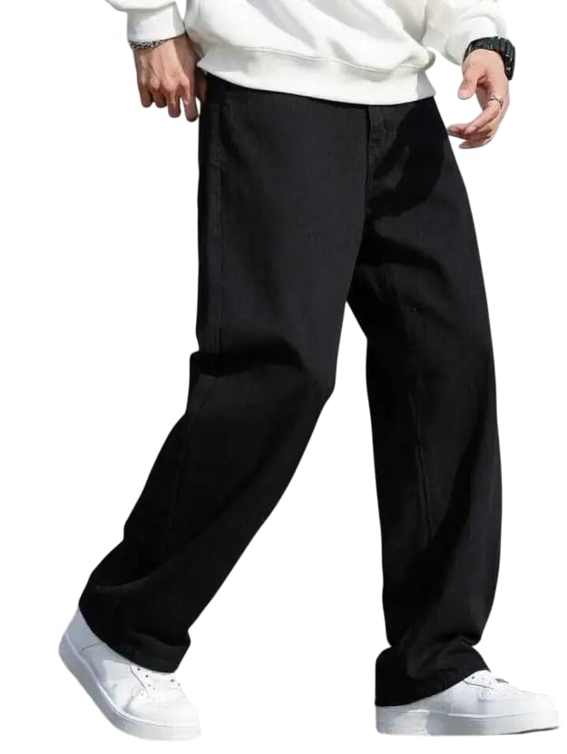 Mens Denim Jeans | Solid Pattern Baggy Fit Jeans | Soft Denim Fabric with Relaxed Silhouette | Street Style Inspired Look for Casual and Urban Fashion Look-picture-14