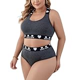 Lanuitjoy Bra and Panty Sets for Women Plus Size, Grey Sexy Lingeries 2-Piece Bra and Underwear Set XL