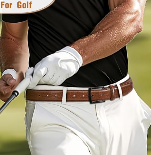 Men's Belt Leather Belt for Men Dress Casual Golf Jeans Pants 1 3/8" (Dark Brown) - Image 5