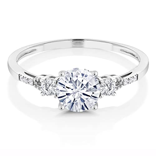 Gem Stone King 10K White Gold Forever One Moissanite White Created Sapphire and White Diamond Accent 3-Stone Engagement Ring | 0.94 Cttw | 3 Stone Wedding Anniversary Ring For Women2