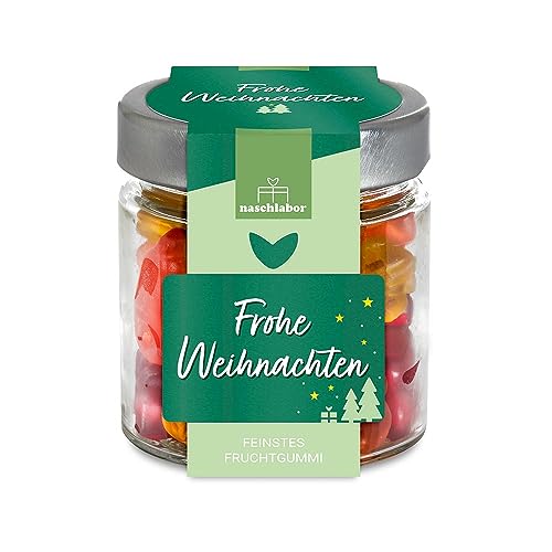 Frohe Weihnachten Fruchtgummi im Geschenkglas 120g | Süße Gummibärchen zur Weihnachtszeit | Adventskalender Geschenk | Fruchtgummi Geschenk für die ganze Familie