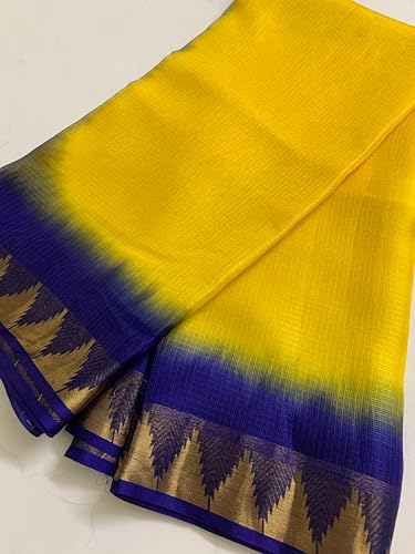 Image of Women's Bhagalpuri Pure Kota Doria Silk Net Saree With Temple Zari Border and Running Blouse Piece