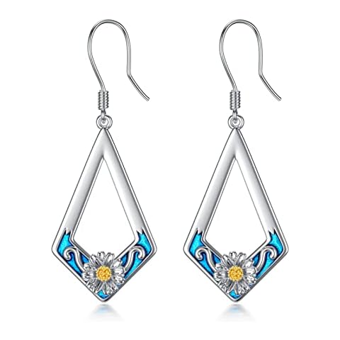 Daisy Earring 925 Sterling Silver Daisy Dangle Earrings Hypoallergenic Jewelry for Women, No Gemstone Cover