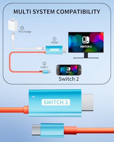 Switch 2 TV Dock Docking Station for Nintendo Switch 2,Portable 2025 New Models Adapter Support 4K/60HZ TV Dock Mode, (Blue and Red)