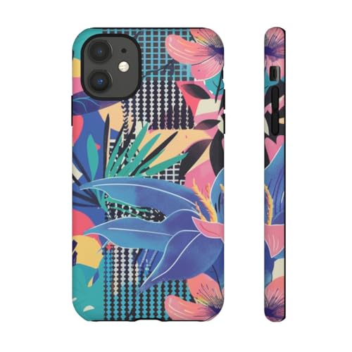 Coque motif abstrait floral bleu pour iPhone 11 style coloré mat