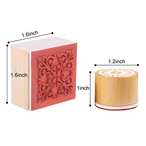 Aulufft 12 Pieces Wooden Stamps Floral Pattern Circles And Squares Decorative Rubber Wooden Stamps For Diy Craft Card And Scrapbooking #TOP2