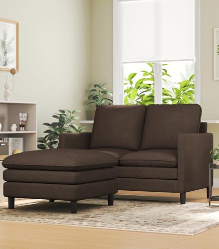 Image of Welzona 3-Layers Cloud L Shaped Couch, 51 inch Teddy Sofa and Loveseat Set | Comfy Teddy Fabric, Washable Covers, Tool-Free Setup, All-wood Cloud Couches for Living Room, Bedroom, Small Spaces, Brown