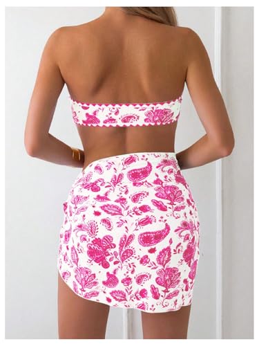 Milumia Women's 3 Piece Swimsuit Floral Print Bandeau Bikini Swimwear with Cover Ups2