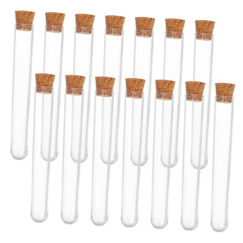 FUNOMOCYA 50pcs Plastic Test Tube with Stopper 13ml Clear Laboratory Vial for Science Experiment Plant Growth Candy Storage and DIY