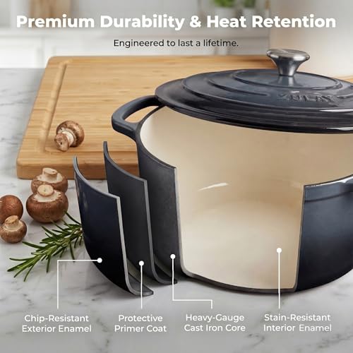 Image of Zulay Kitchen 7.7 Quart Enameled Cast Iron Dutch Oven Pot with Lid - Premium Durability & Oven Safe up to 500F - Heavy Duty Cookware Perfect for Bread Baking, Stews, Braising & Roasting - Gray