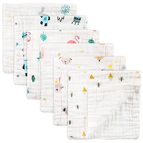 Image of JULBEAR 6 Pack Burp Cloths for Baby, Toddler Burp Cloths Large 20''×10'' Organic Cotton Muslin Burp Cloths for Boys & Girls, Newborn Towel Absorbent Burping Rag （Random Pattern）