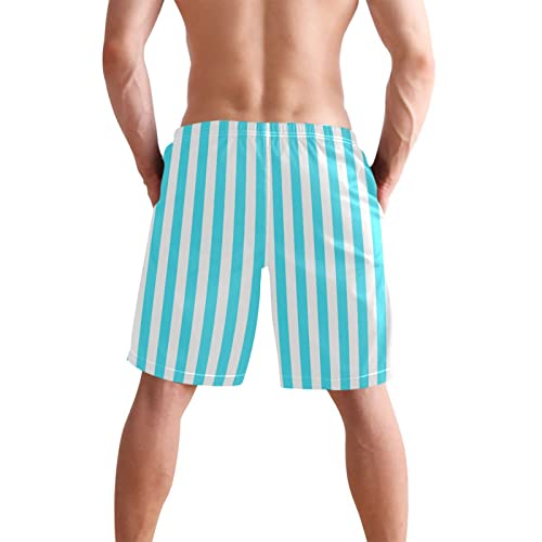 White and Blue Stripe Men's Boy's Novelty Beach Shorts Swim Trunks Summer Quick Dry Bathing Suits S3