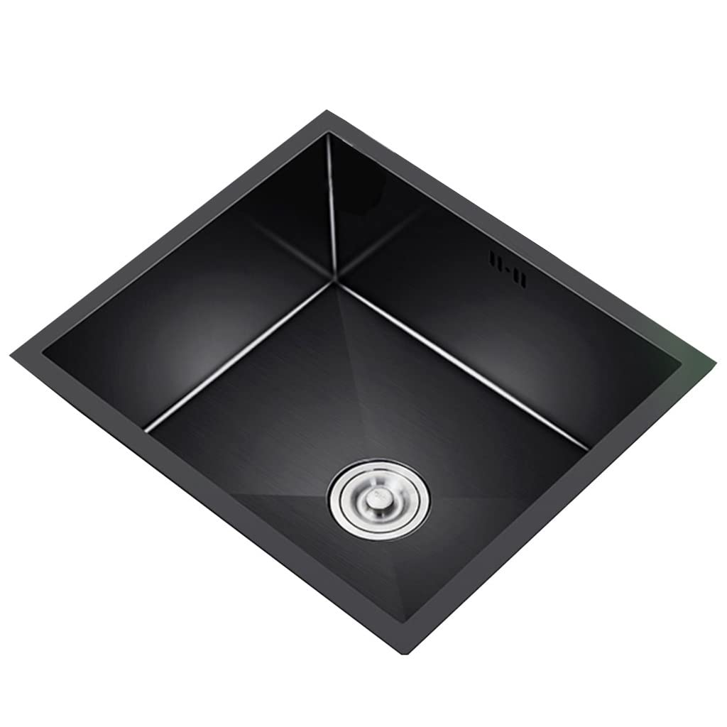Lavello da incasso a vasca singola sopra lavello Lavello da incasso multi-dimensione Lavello da cucina domestico Lavello quadrato nero in acciaio inossidabile Lavello con sifone downpipe (Color : Bla