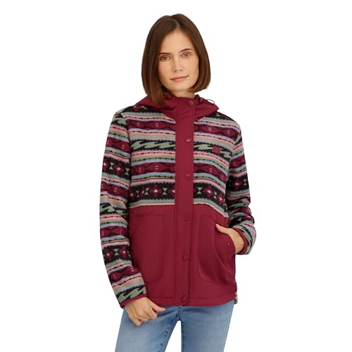 Billabong Ladies Sherpa Bonded Polar Fleece Quilted Tech Jacket, Wine, M